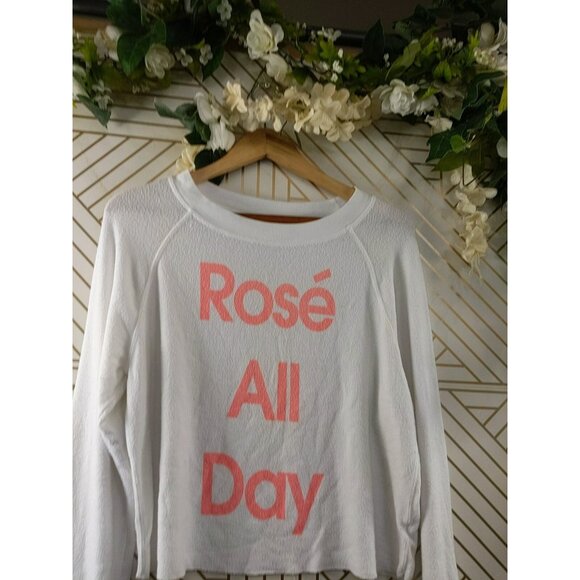 WILDFOX Women's ROSE ALL DAY Spell Out Cropped Pullover Jumper Size XS - Picture 2 of 10